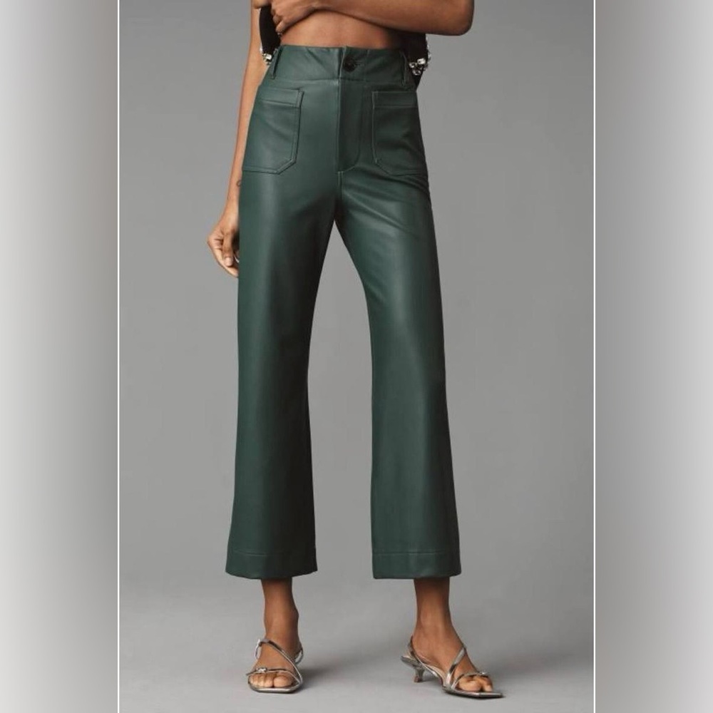 Maeve Colette Green Faux Leather Wide Leg Ankle Pants Size 31 NWOT - Picture 15 of 16
